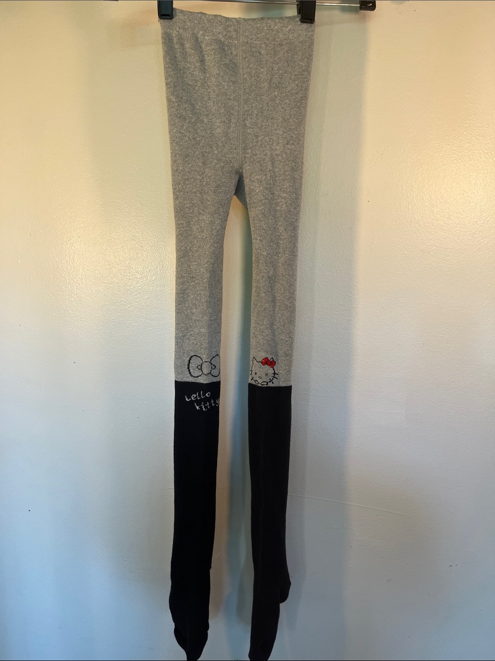 Hello Kitty Gray and Black Leggings with Red Bow Accent